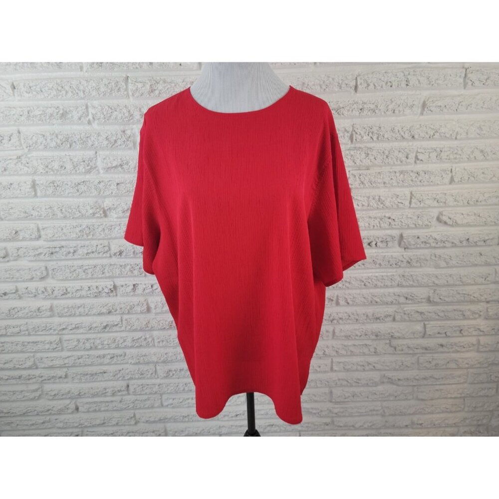 Maggie Barnes Womens Top 22W Plus Short Sleeve Crepe Keyhole Red RED29E